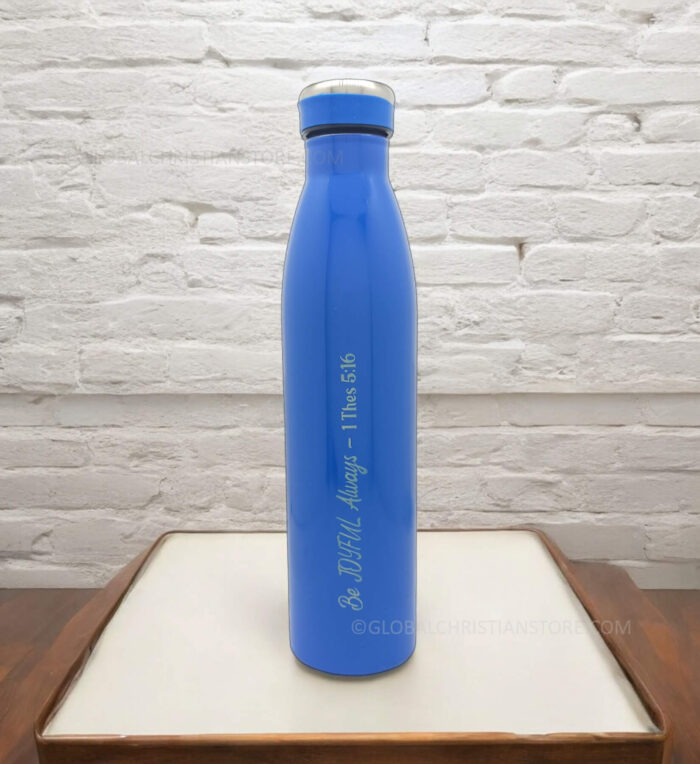 Be the Light and Be Joyful Always Christian Blue Color Fridge Bottle - Image 2