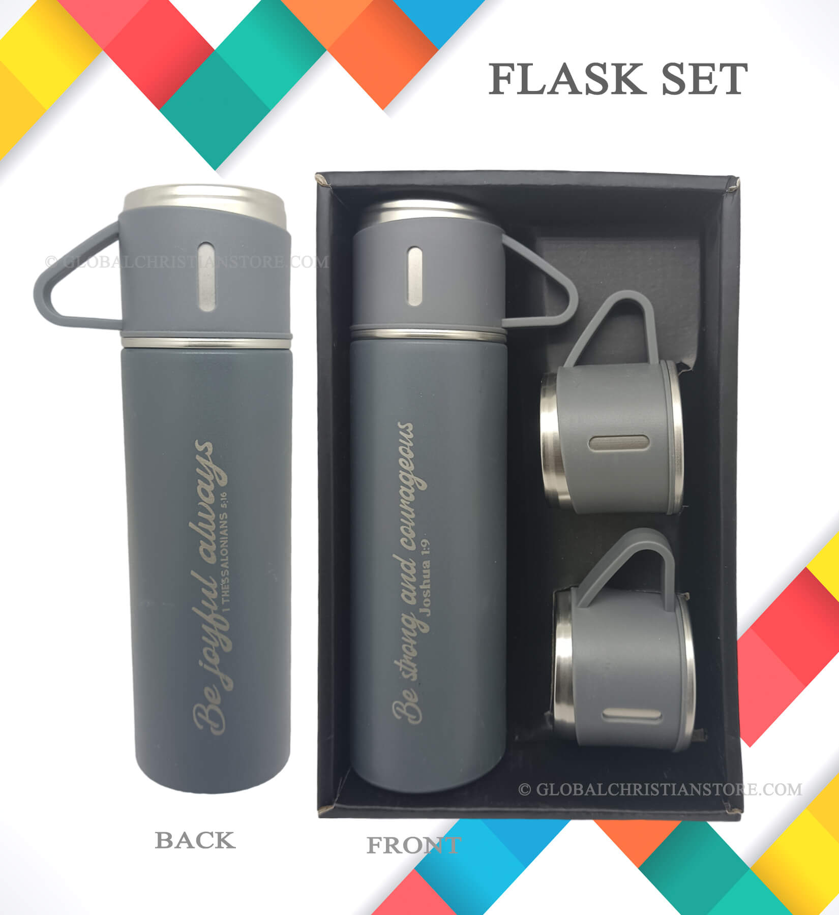 Be Joyful Always and Be Strong and courageous Bible verse flask set Be Joyful Always and Be Strong and courageous Bible verse flask set
