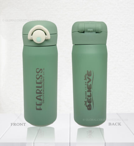 Believe Mark 11 verse 24 and Fearless Bible verse kids flask