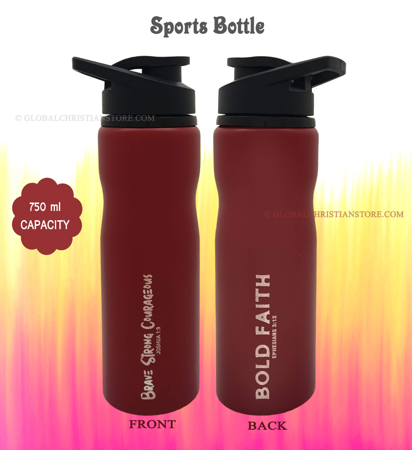 Bold Faith and Brave Strong and Courageous Bible verse Sports Bottle
