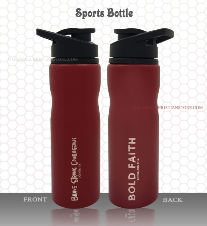 Bold Faith and Brave Strong and Courageous Bible verse Sports Bottle - Image 2