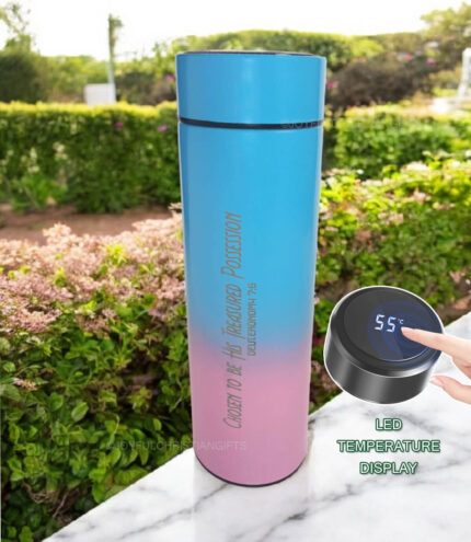 Chosen to be His treasured Possession and Rejoice always 1 thessalonians 5 verse 16 Dual tone LED temperature Display Flask with Bible verse