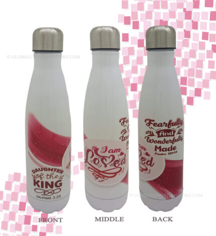 Daughter of the King and I am Loved and Fearfully and wonderfully made Bible verse coke flask
