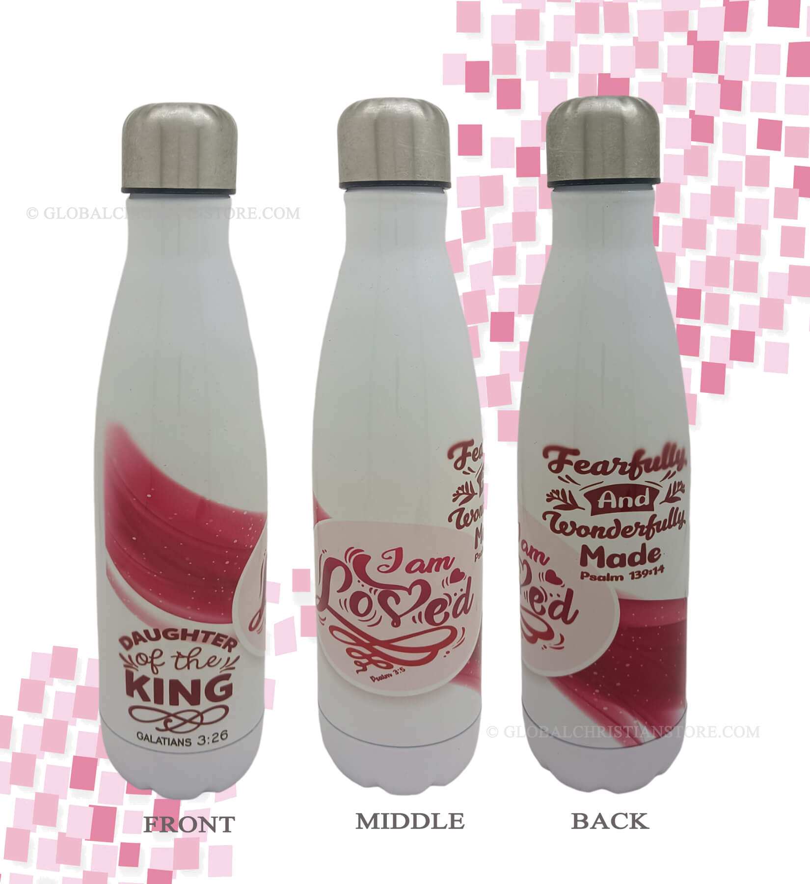 Daughter of the King and I am Loved and Fearfully and wonderfully made Bible verse coke flask Daughter of the King and I am Loved and Fearfully and wonderfully made Bible verse coke flask