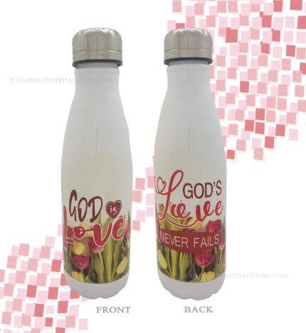 God is Love and Gods Love never fails Bible verse coke flask