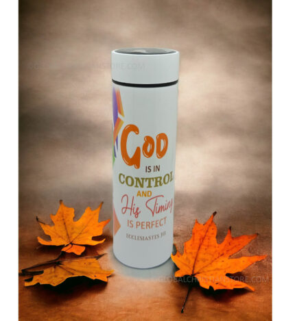 God is in Control and His timing is Perfect and with God all things are possible Christian LED Flask
