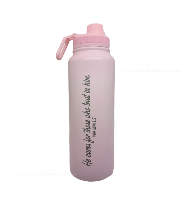 The Lord is Good and Cares for those who trust in Him Bible verse printed Christian 1 Liter Flask - Image 3