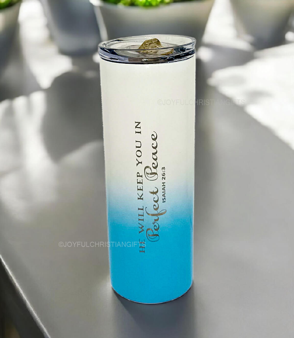 He will keep you in Perfect Peace Isaiah 26 verse 3 and His Love is Poured into us Christian Table top Bottle He will keep you in Perfect Peace Isaiah 26 verse 3 and His Love is Poured into us Christian Table top Bottle