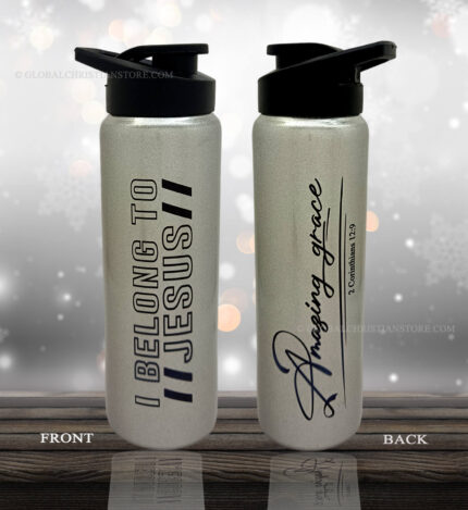 I belong to Jesus and Amazing Grace 2 corinthians 12 verse 9 Christian sports bottle