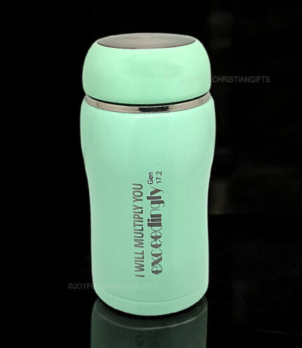 I will multiply you exceedingly Gen 17 verse 2 and The Lord has done Great Things Joel 2 verse 21 Christian Bible verse printed pot flask