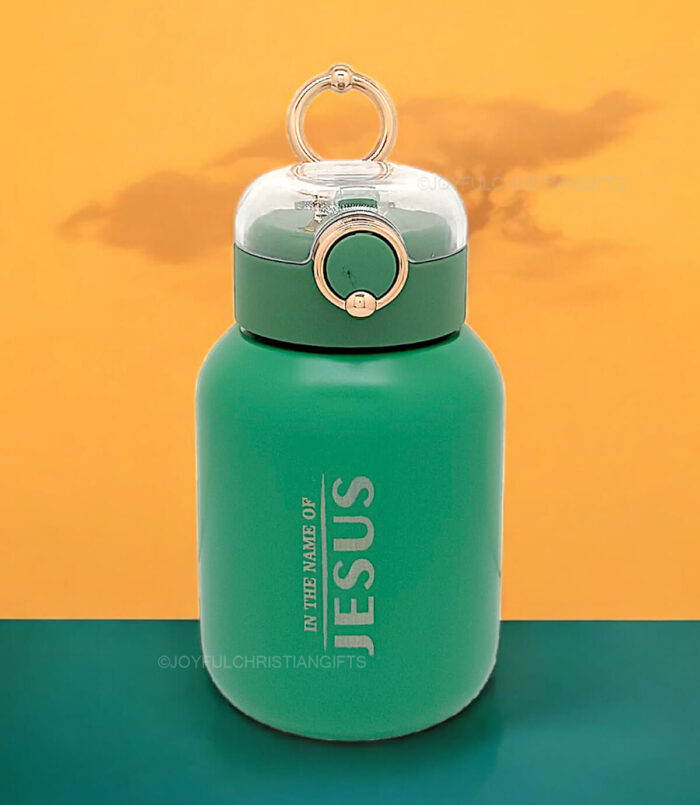 Christ Inspired Living and In the Name of Jesus Golden Ring Christian Flask - Image 2