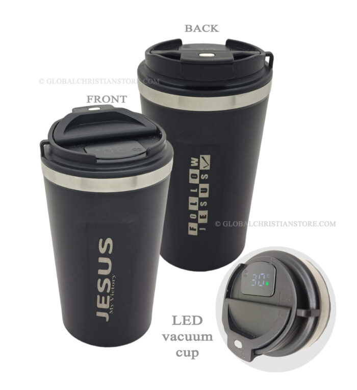 Jesus my Victory and Follow Jesus Bible verse LED travel Vacuum mug - Image 2