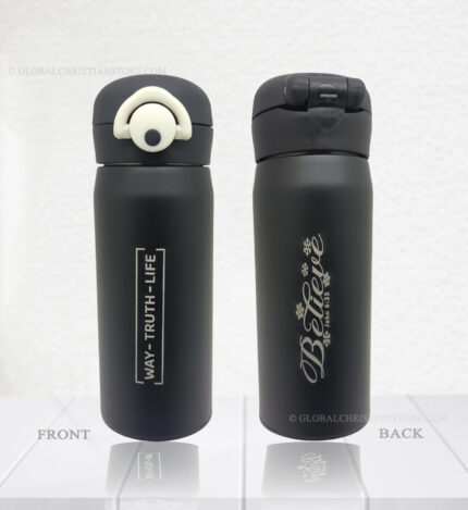 John 6 verse 35 Believe and Way Truth Life Christian Kids Flask