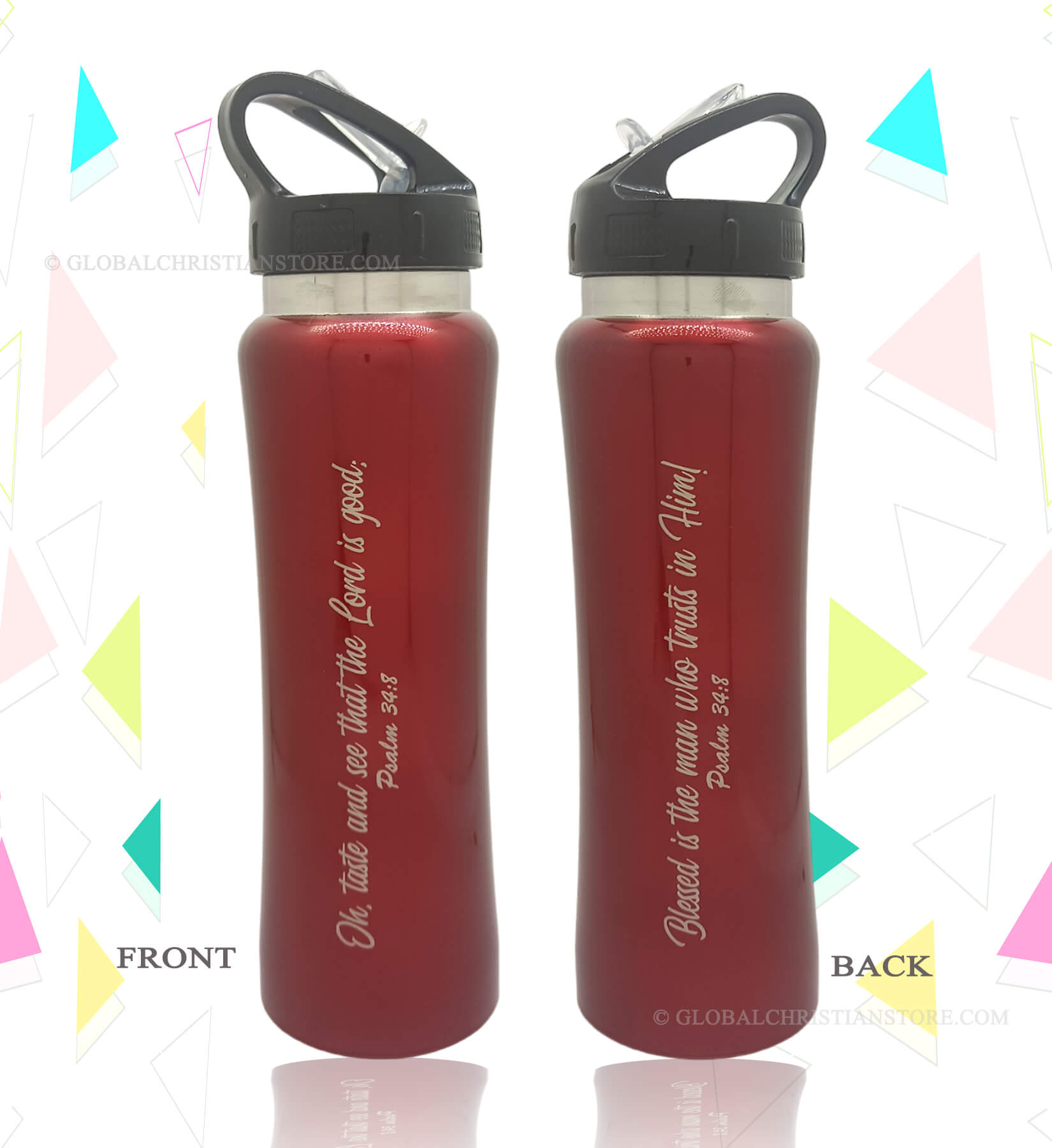 Oh taste and see that the Lord is good and Blessed is the man who trusts in Him Bible verse Straw Bottle for Kids
