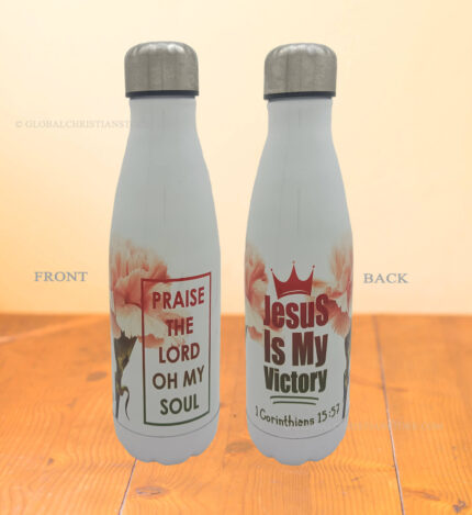 Praise the Lord oh my soul and Jesus is my Victory Bible verse printed coke flask