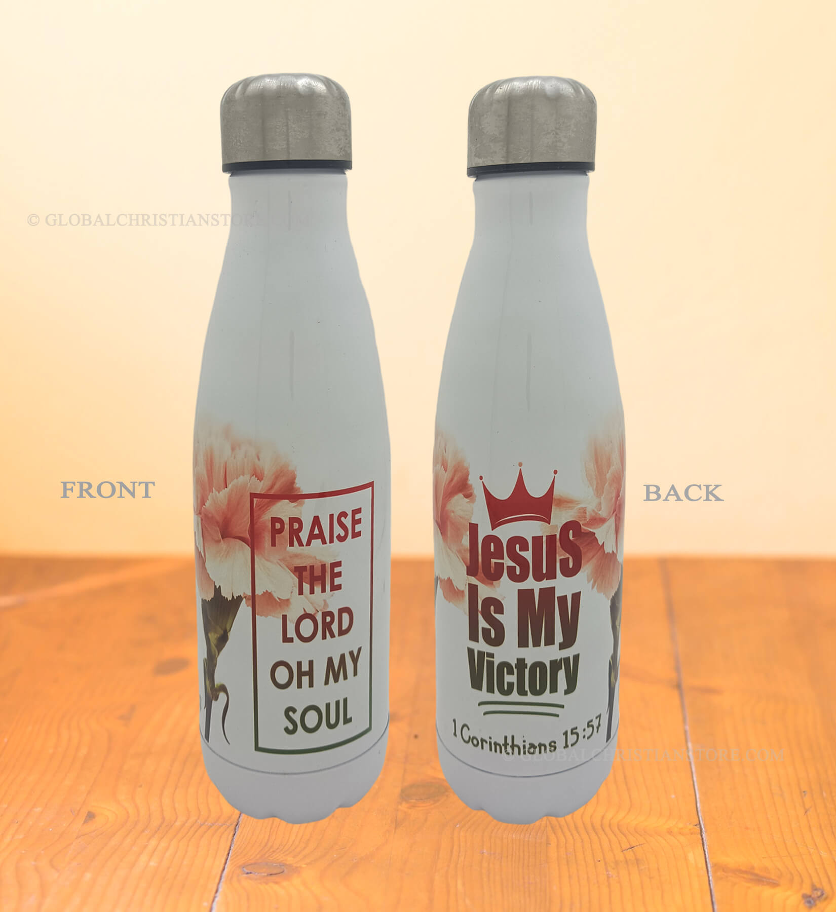 Praise the Lord oh my soul and Jesus is my Victory Bible verse printed coke flask
