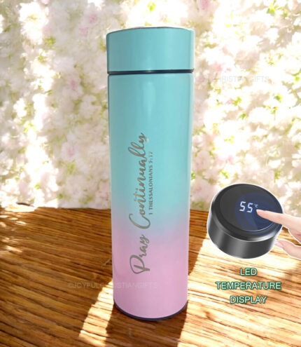 Pray Continually and Pray without Ceasing 1 thessalonians 5 verse 17 Dual tone LED temperature Display Flask with Bible verse
