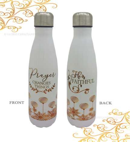 Prayer Changes things and He is Faithful Bible verse coke flask
