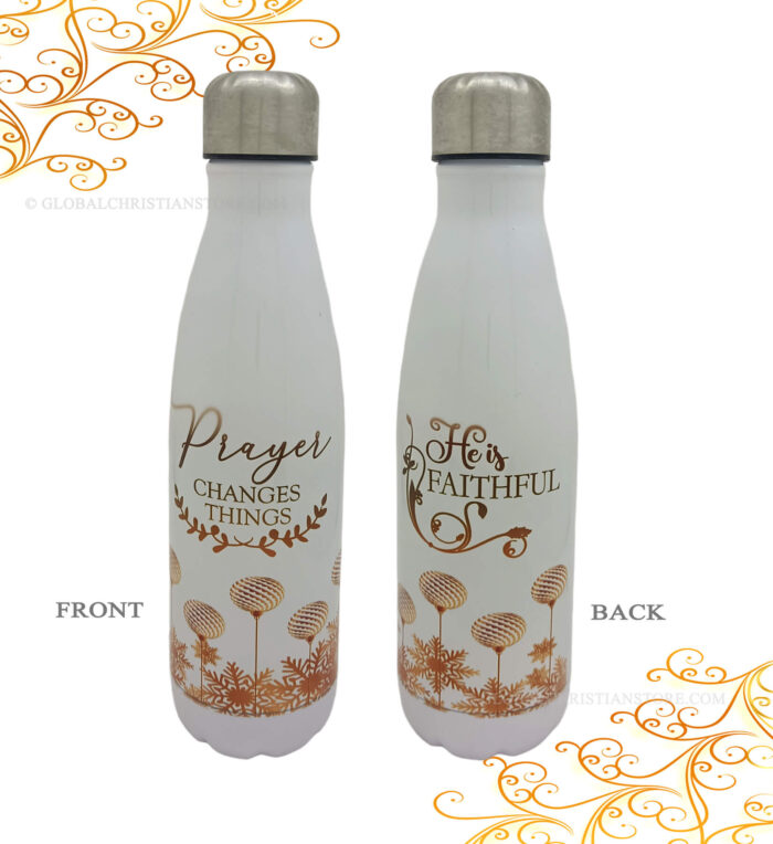Prayer Changes things and He is Faithful Bible verse coke flask