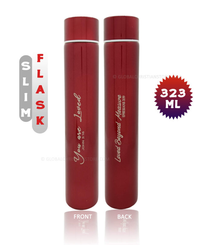 Red Color Slim Flask with Bible verse You are loved and Loved beyond Measure - Image 2