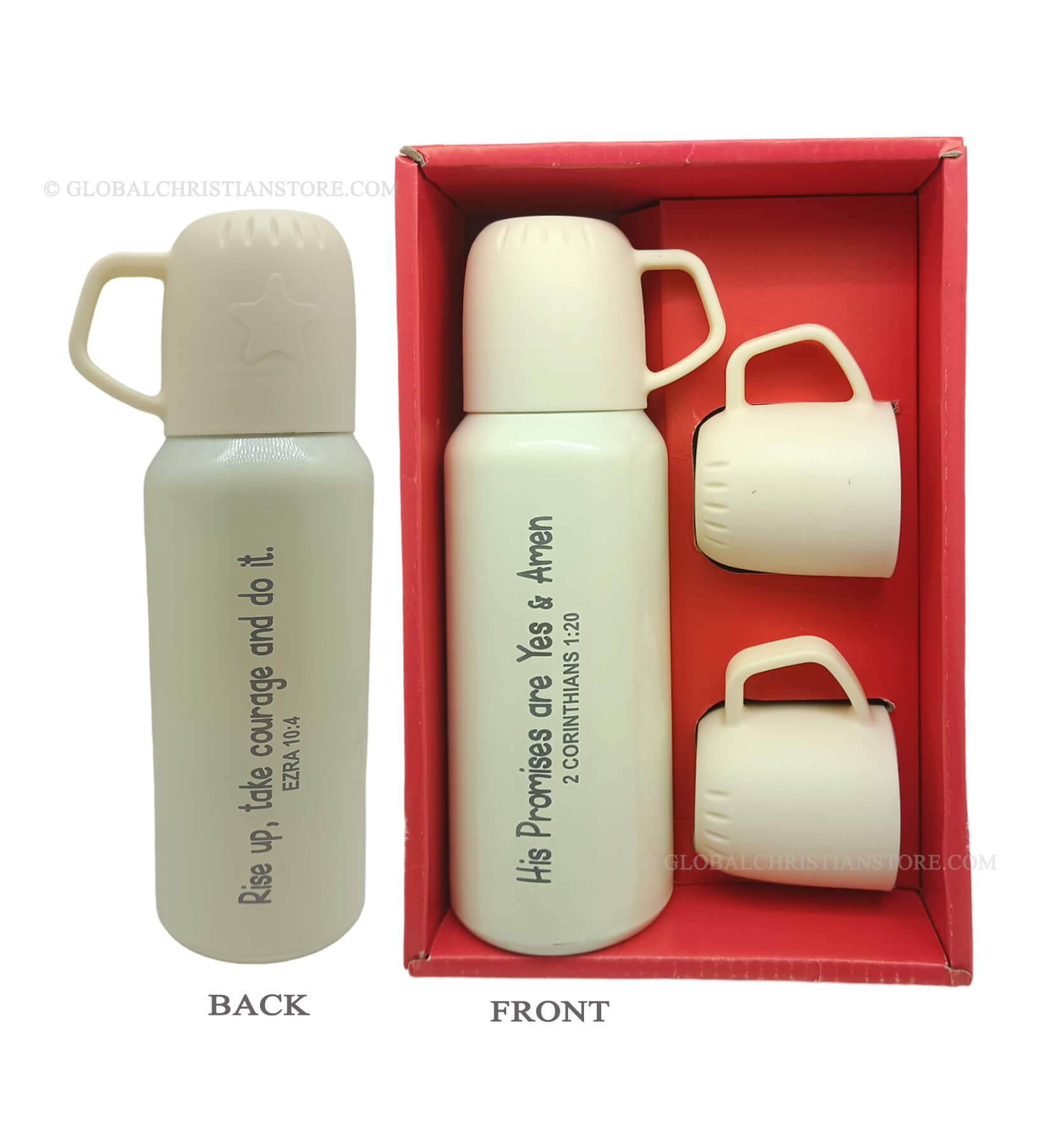 Rise up take courage and do it. Ezra 10 4 and His promises are yes and Amen Bible verse flask set