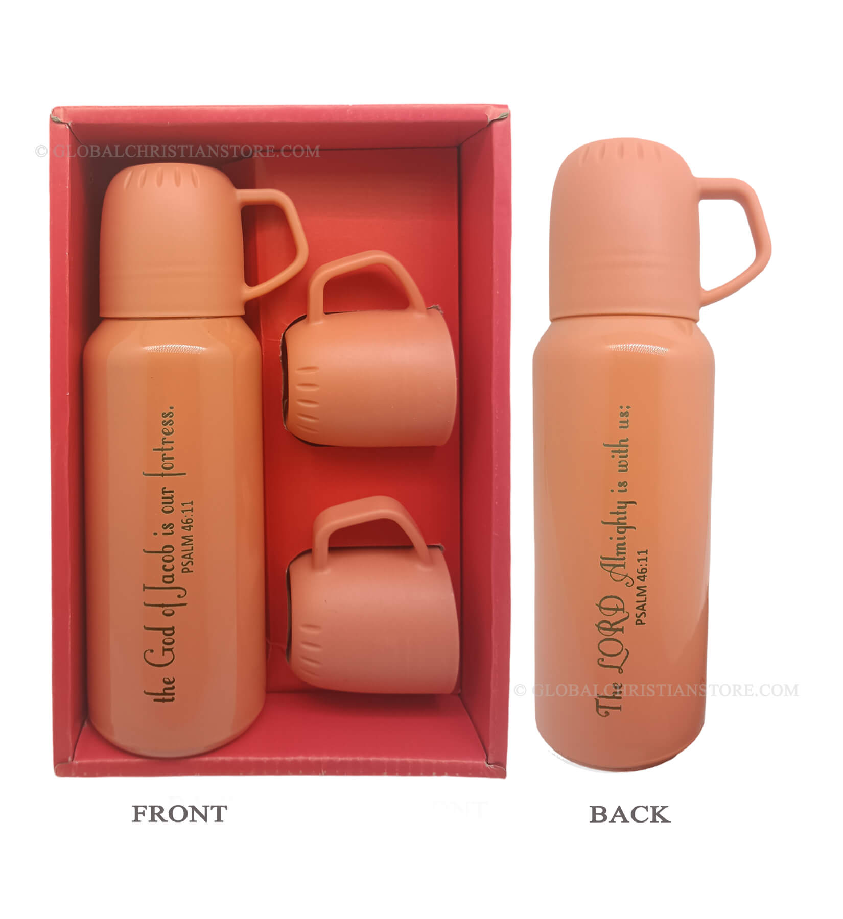 The God of Jacob is our fortress and the Lord Almighty is with us Bible verse flask gift set