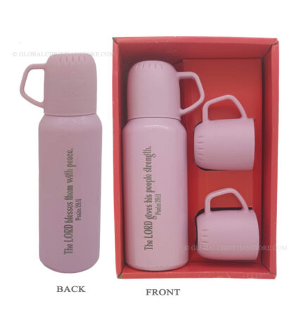 The Lord gives his people strength psalm 29 11 and The Lord blesses them with peace Bible verse gift flask set
