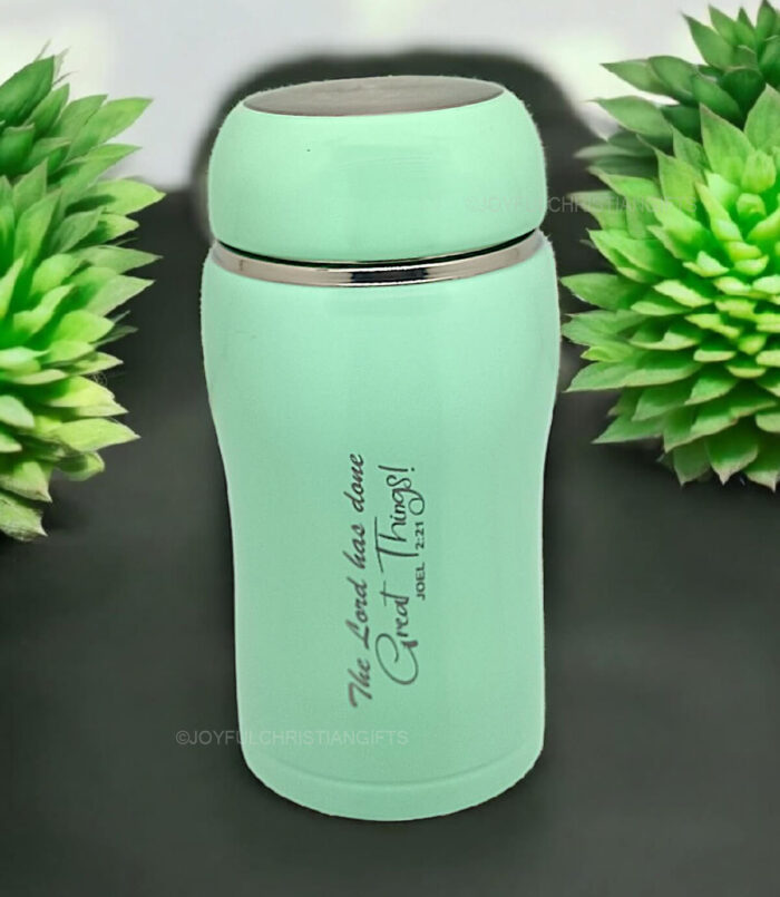 I will multiply you exceedingly Gen 17 verse 2 and The Lord has done Great Things Joel 2 verse 21 Christian Bible verse printed pot flask - Image 2