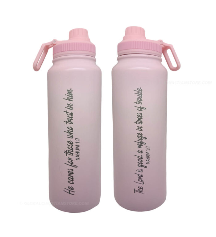 The Lord is Good and Cares for those who trust in Him Bible verse printed Christian 1 Liter Flask