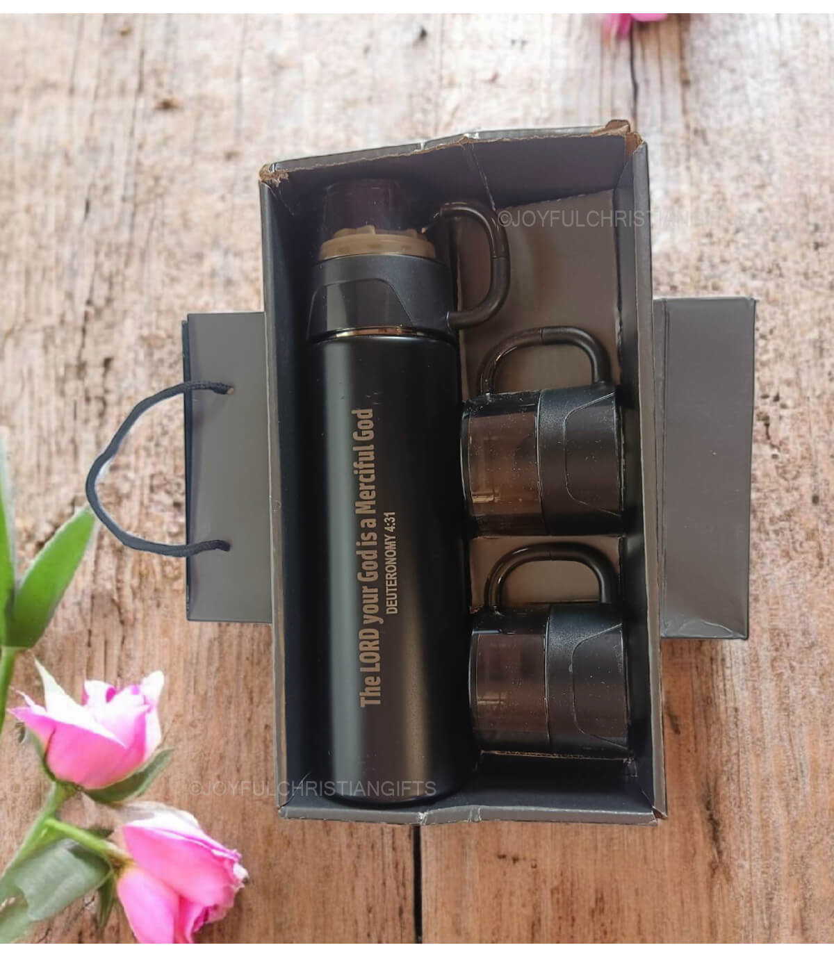 The Lord your God is a Merciful God Deuteronomy 4 verse 31 and He will not forsake you Deuteronomy 4 verse 31 Premium Flask set with Bible verse The Lord your God is a Merciful God Deuteronomy 4 verse 31 and He will not forsake you Deuteronomy 4 verse 31 Premium Flask set with Bible verse