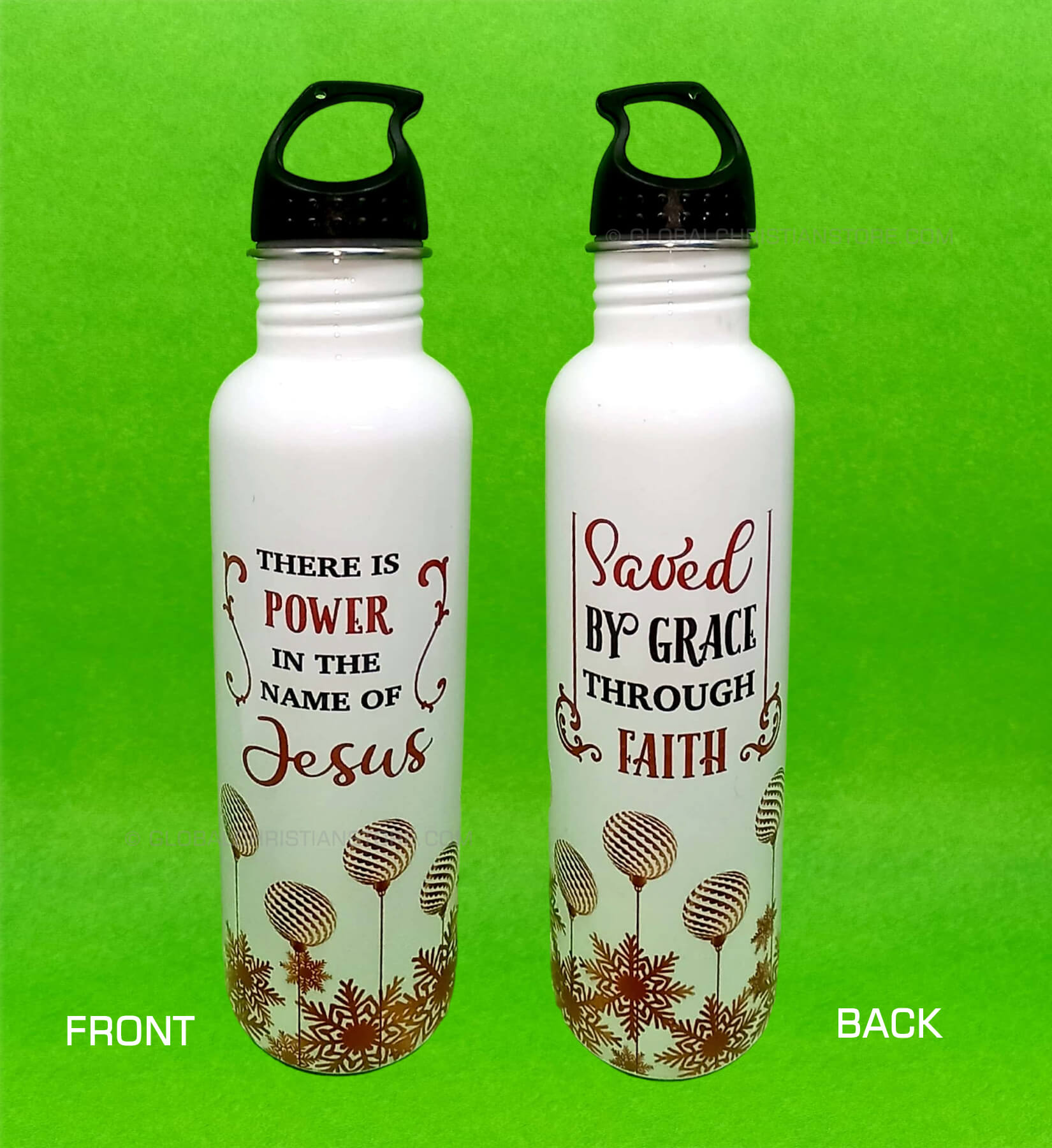 There is power in the name of Jesus and Saved by Grace through Faith Bible verse steel bottle There is power in the name of Jesus and Saved by Grace through Faith