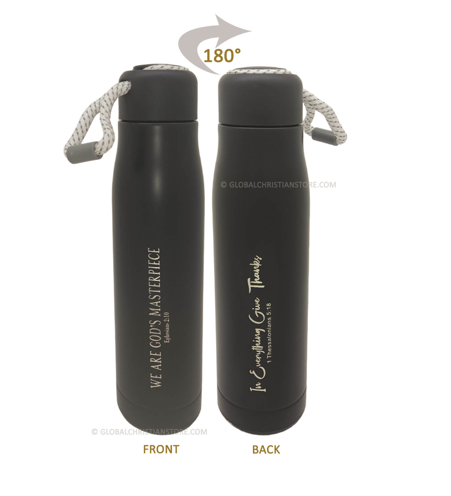 We are Gods Masterpiece and In everything give thanks Bible verse printed flask We are Gods Masterpiece and In everything give thanks Bible verse printed flask