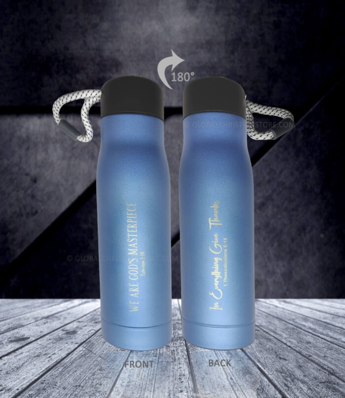 We are Gods Masterpiece and In everything give thanks Rope Christian Flask - Image 2