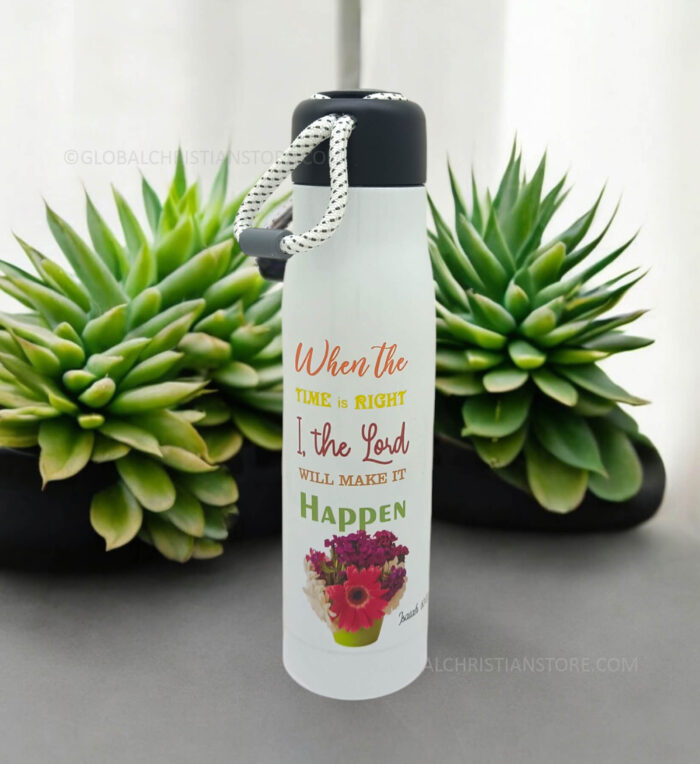 God is in Control and His timing is Perfect and When the Time is Right I the Lord will make it happen Christian Rope Flask - Image 2