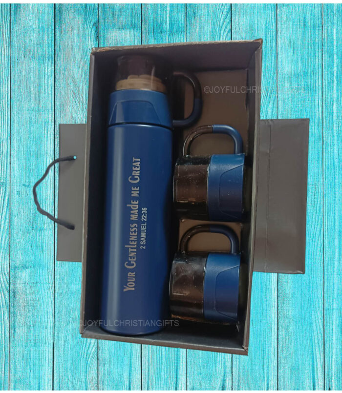 Your gentleness made me great 2 Samuel 22 verse 36 and I am Delighted to give you my Kingdom Luke 12 verse 32 Premium Flask set with Bible verse Your gentleness made me great 2 Samuel 22 verse 36 and I am Delighted to give you my Kingdom Luke 12 verse 32 Premium Flask set with Bible verse