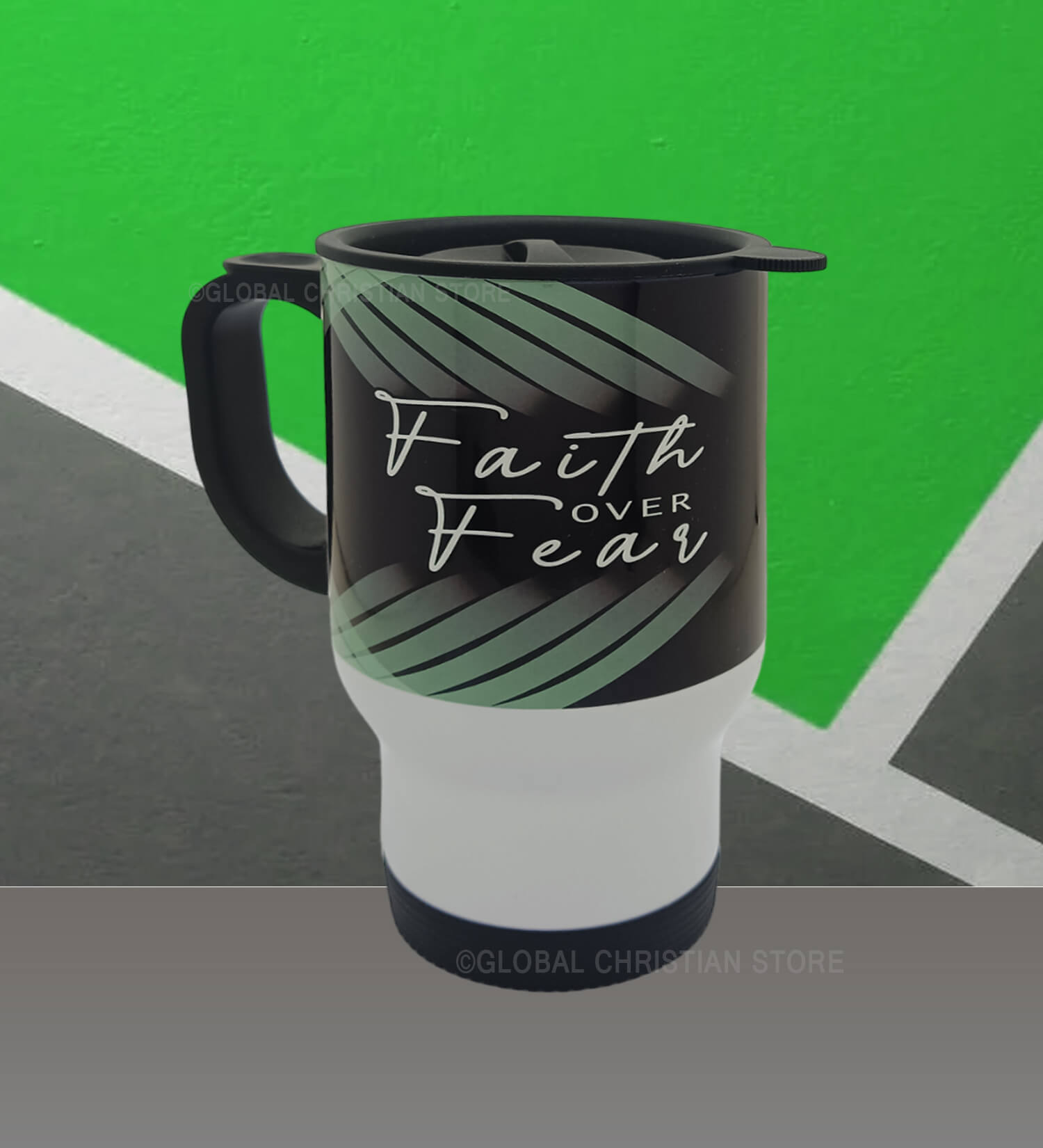 Be Strong and Courageous and Faith over Fear Christian travel mug