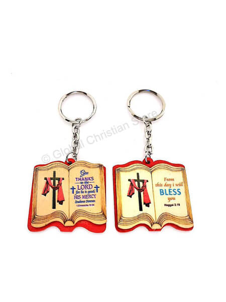 Bible Shaped Christian Keychain with Assorted Bible Verse