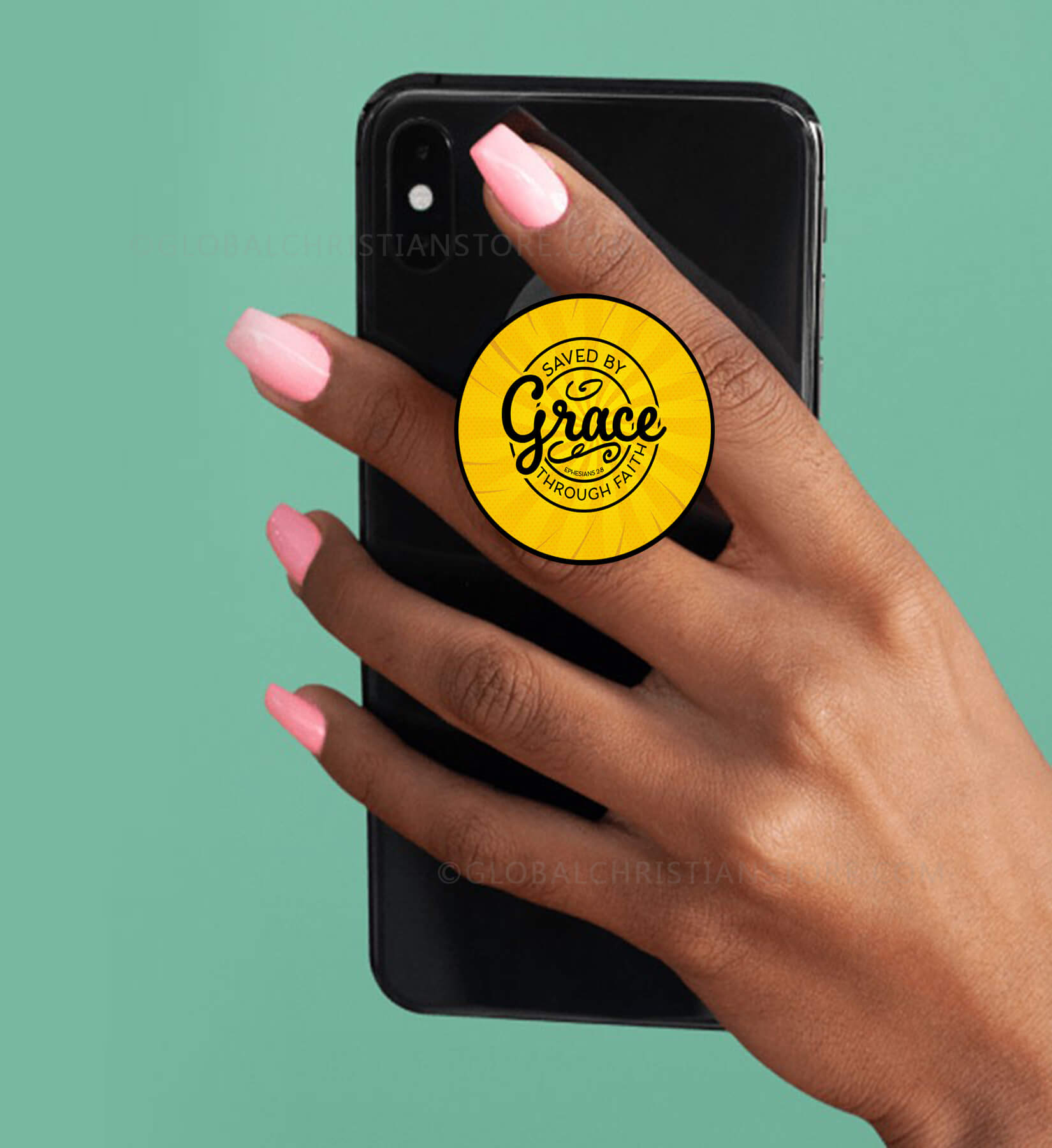 Bible verse printed mobile popsocket Saved by Grace through Faith