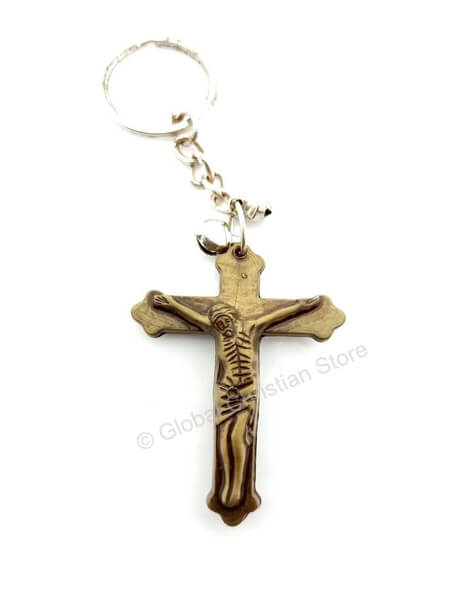 Cement Color Jesus on Cross Christian Keychain