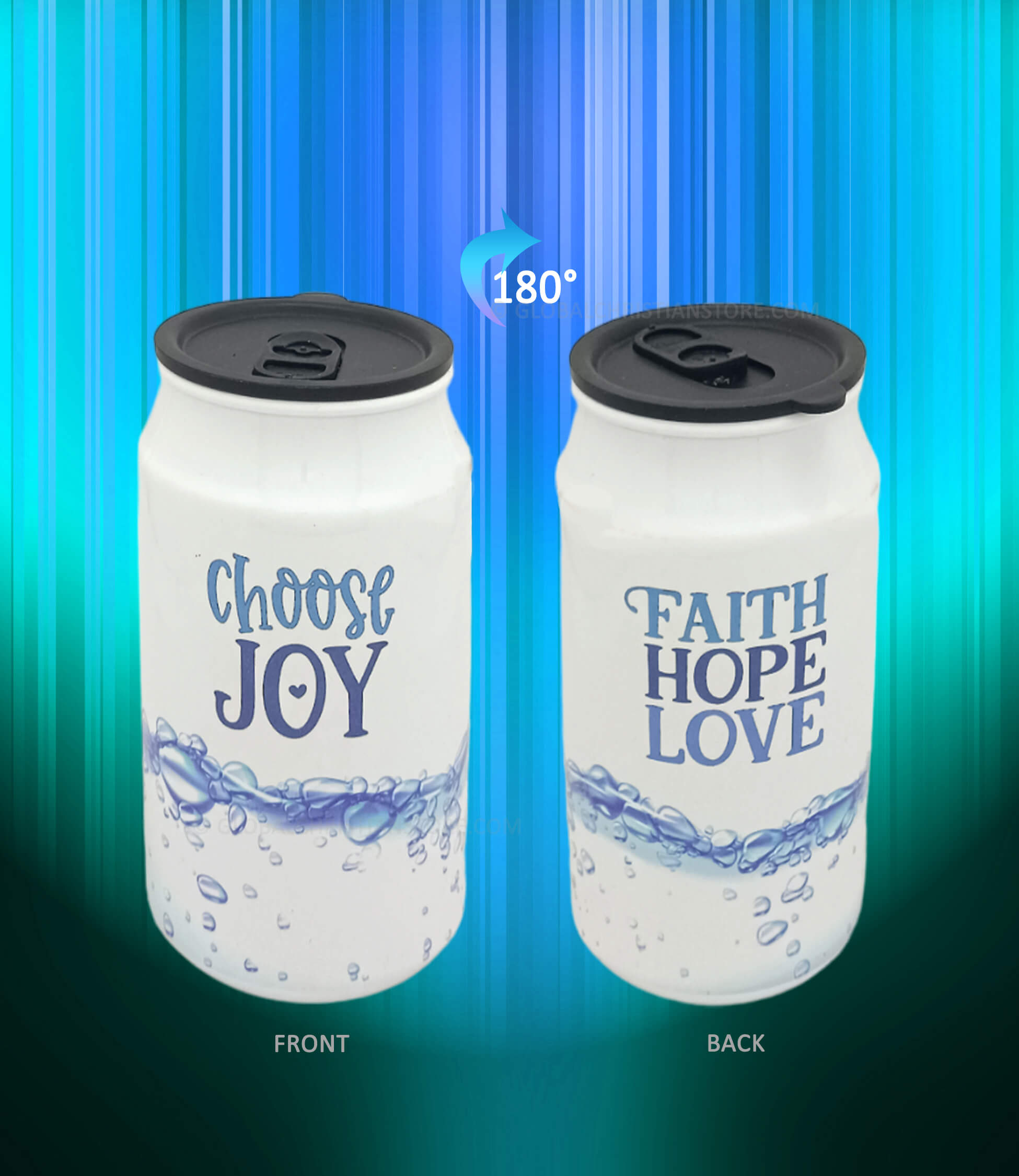 Choose Joy and Faith Hope Love can bottle with Bible verse