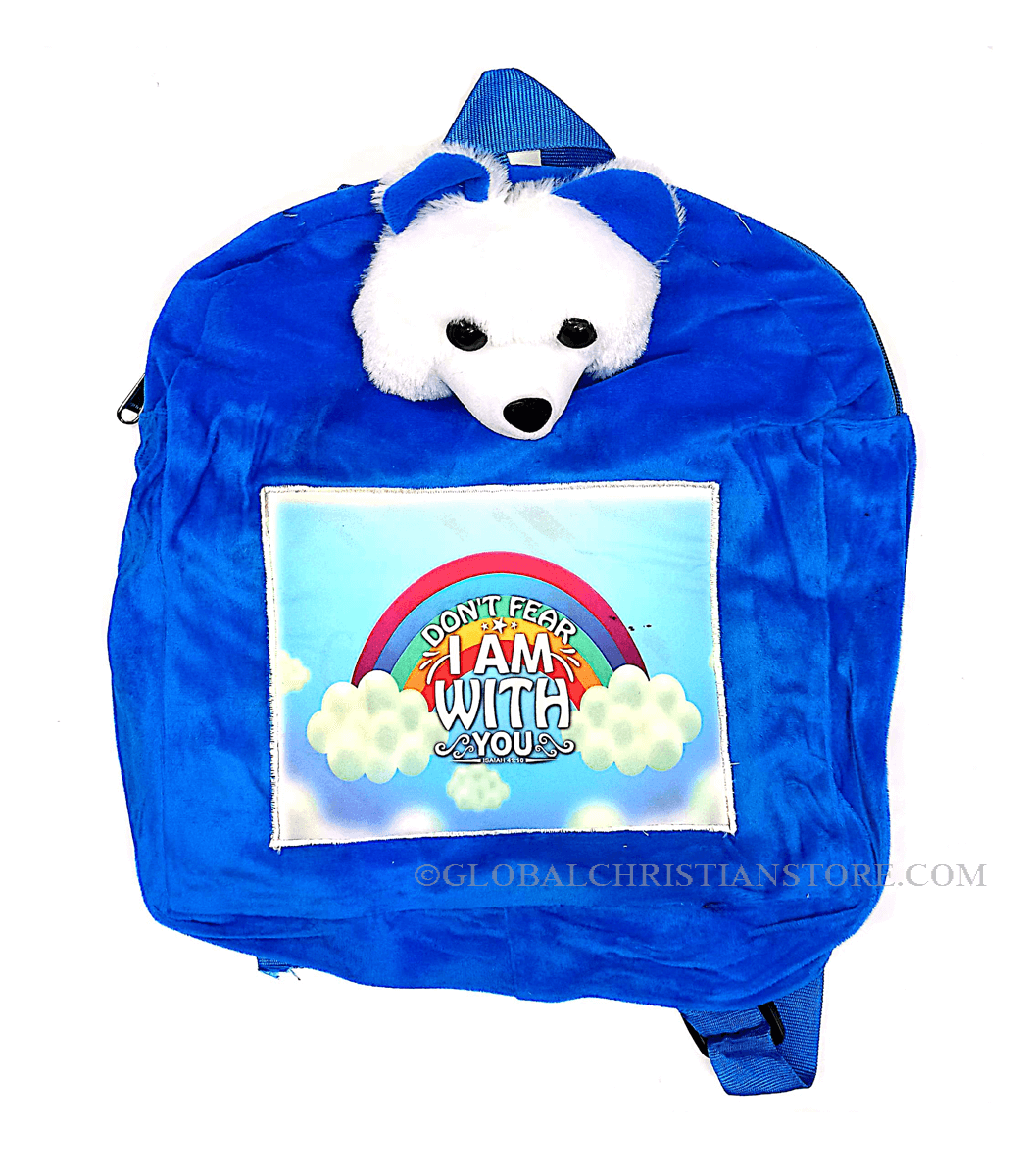 Dont fear I am with you skyblue christian teddy bag for kids Dont fear I am with you skyblue christian teddy bag for kids