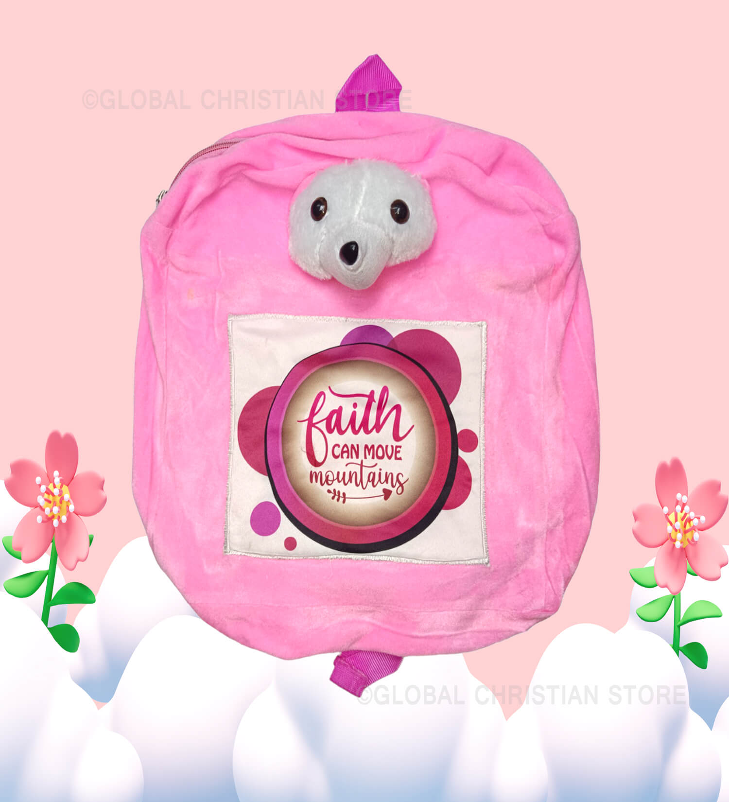 Faith can move mountains Christian kids bag pink with Bible verse