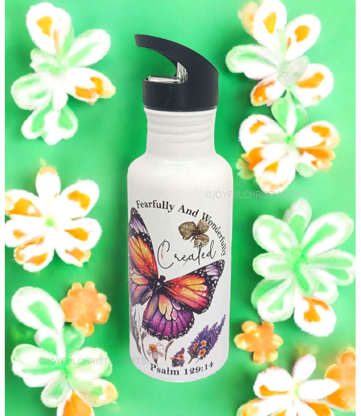 Fearfully and wonderfully created Psalm 129 14 and Peace Love Jesus Christian Kids Nozzle Bottle