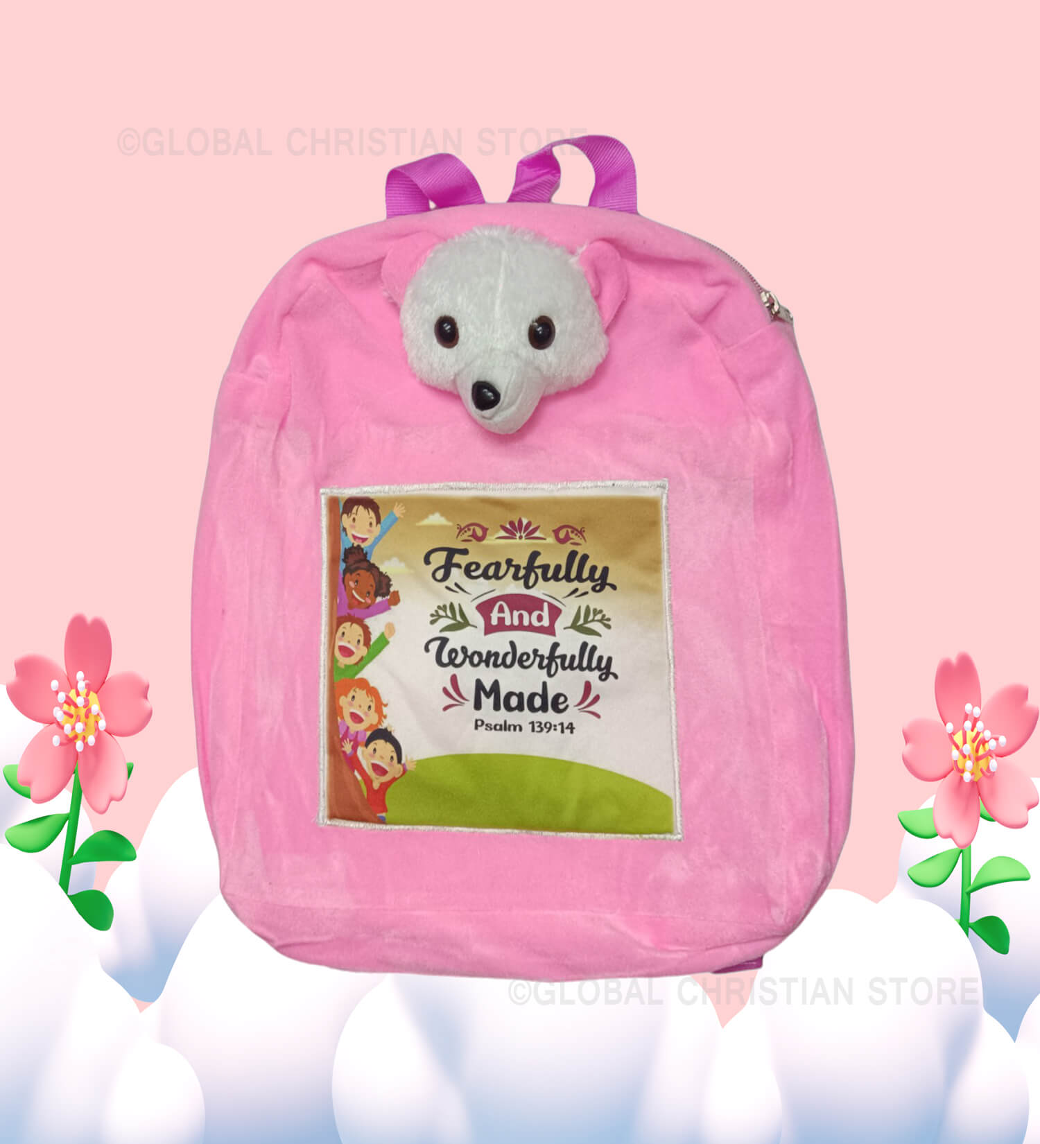 Fearfully and wonderfully made Psalm 139 verse 14 Kids teddy bag with Bible verse