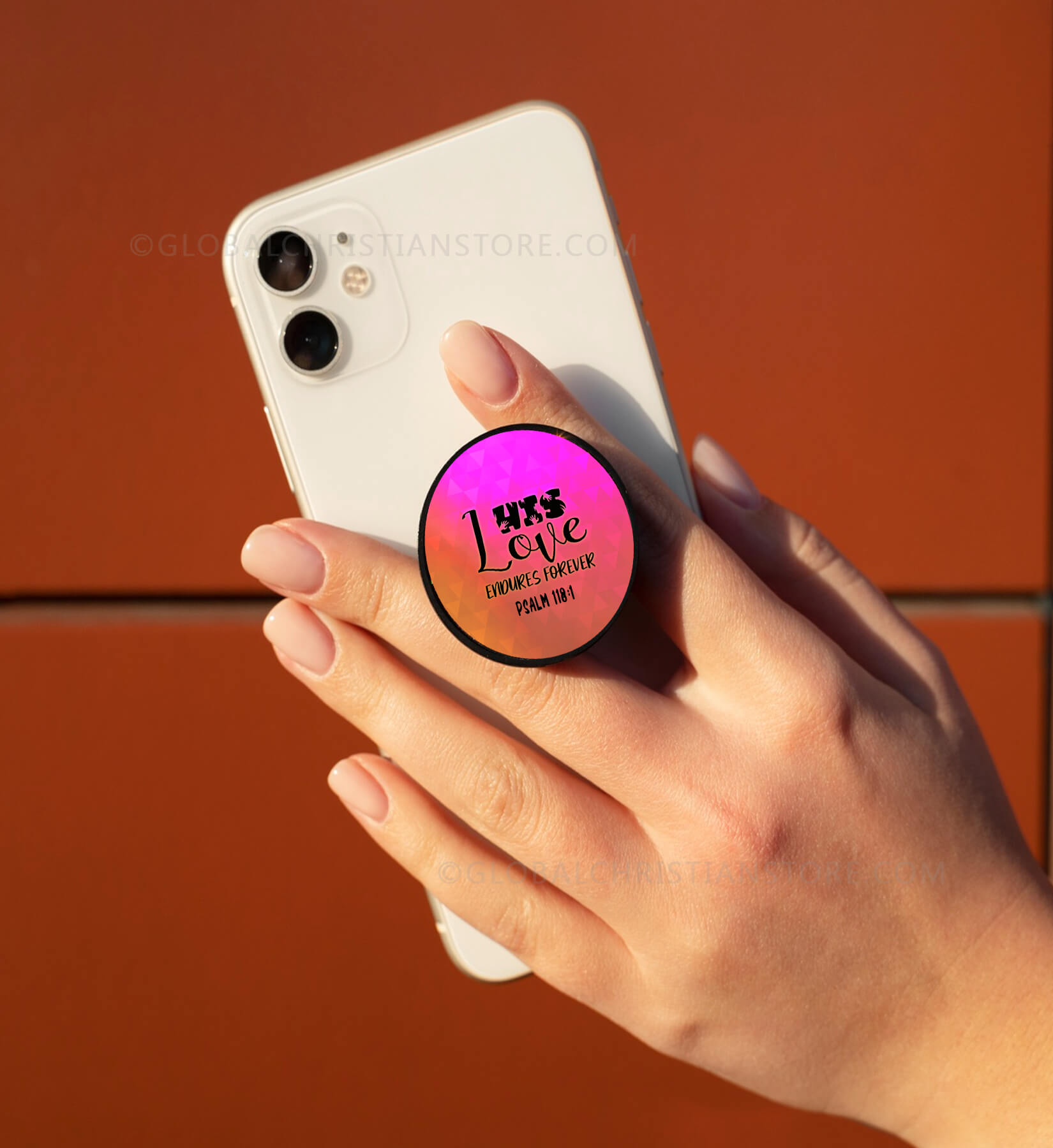 His Love endures Forever Psalm 118 verse 1 Mobile Popsocket with Bible verse