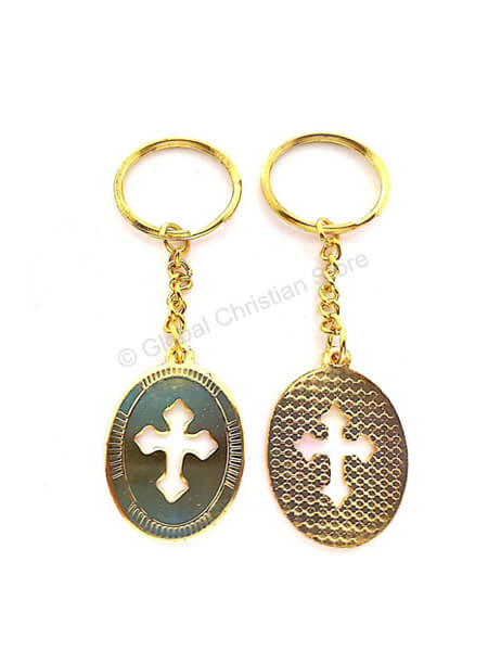 Inner Cross Cut Metal Gold Color Keychain
