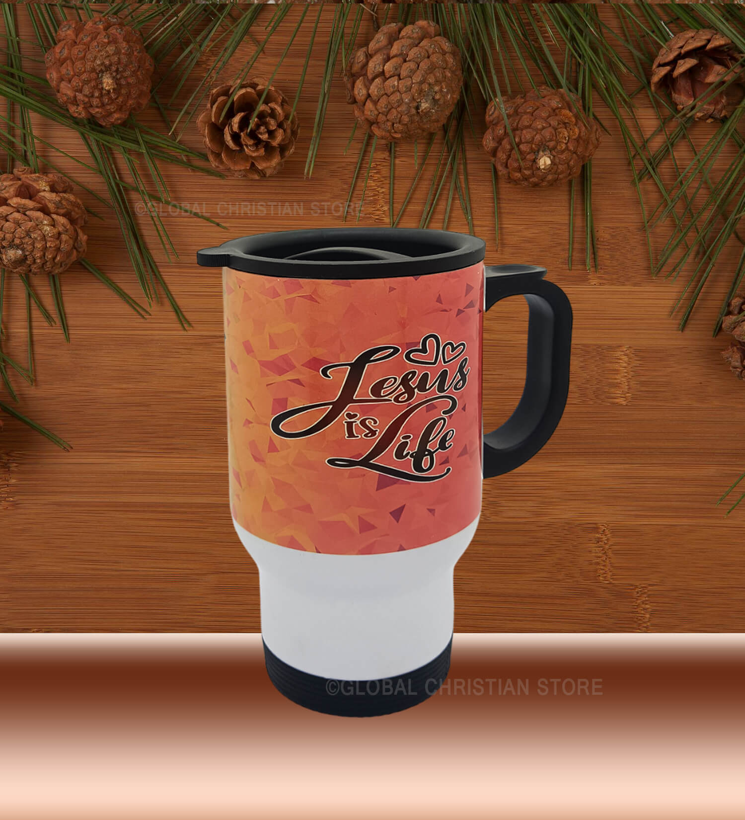 Jesus is Life and He fills my cup with grace bible verse printed travel mug
