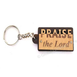 Praise the Lord wooden 3D cut Christian Keychain