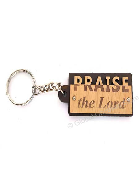 Praise the Lord wooden 3D cut Christian Keychain