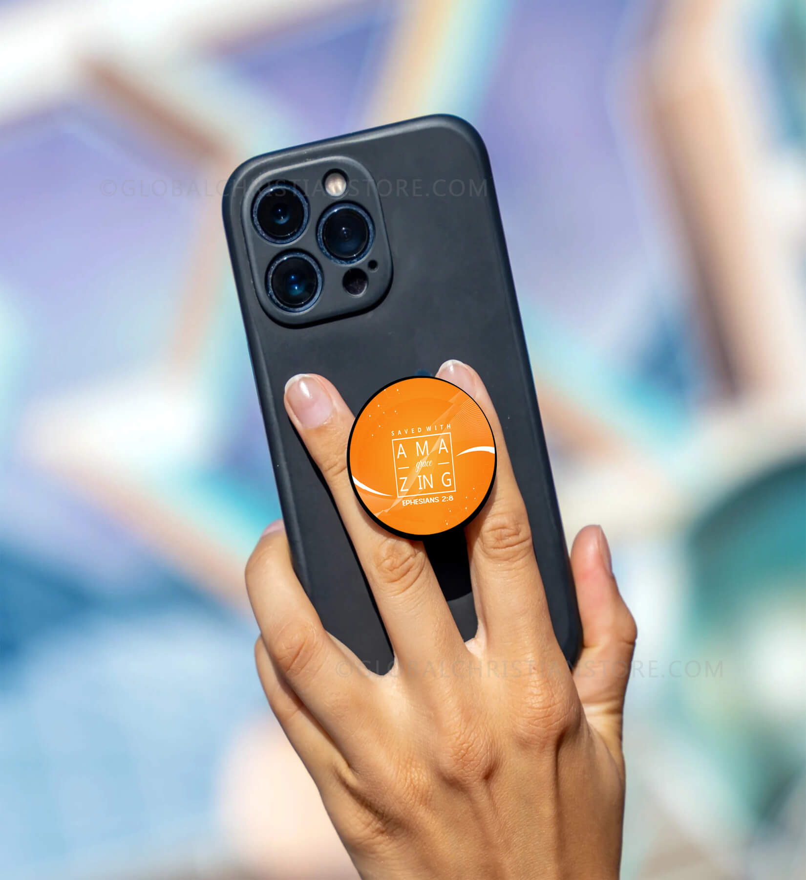 Saved with Amazing Grace Ephesians 2 verse 8 Bible verse printed mobile popsocket